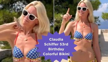 Claudia Schiffer Celebrates Her 53rd Birthday By Wearing A Colorful Bikini